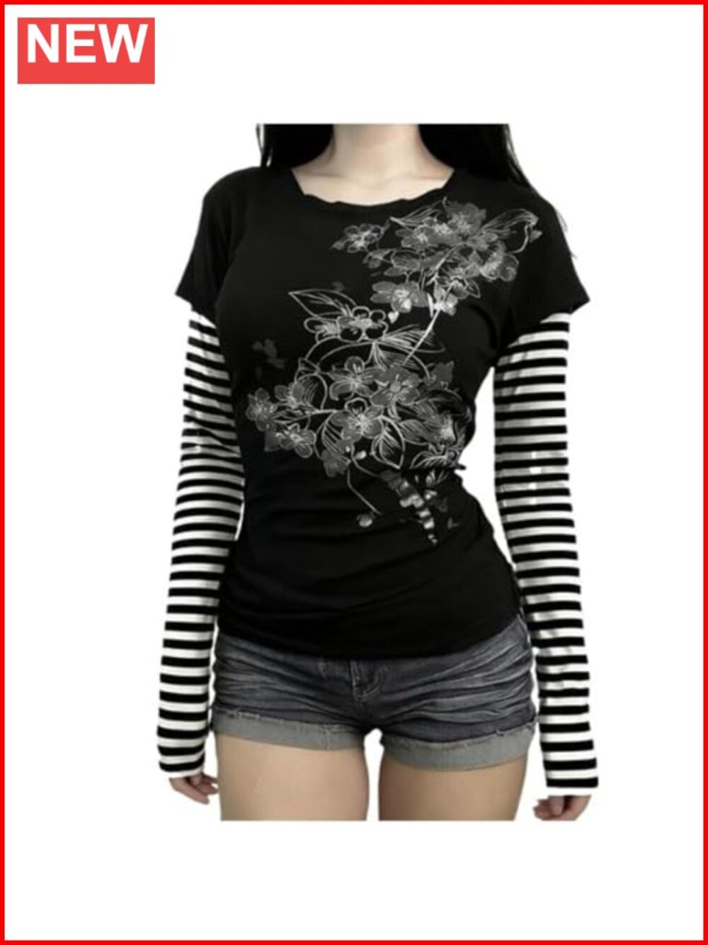 Women's Y2K Grunge Striped Long Sleeve T-Shirt 2000s Emo Goth Vintage Graphic